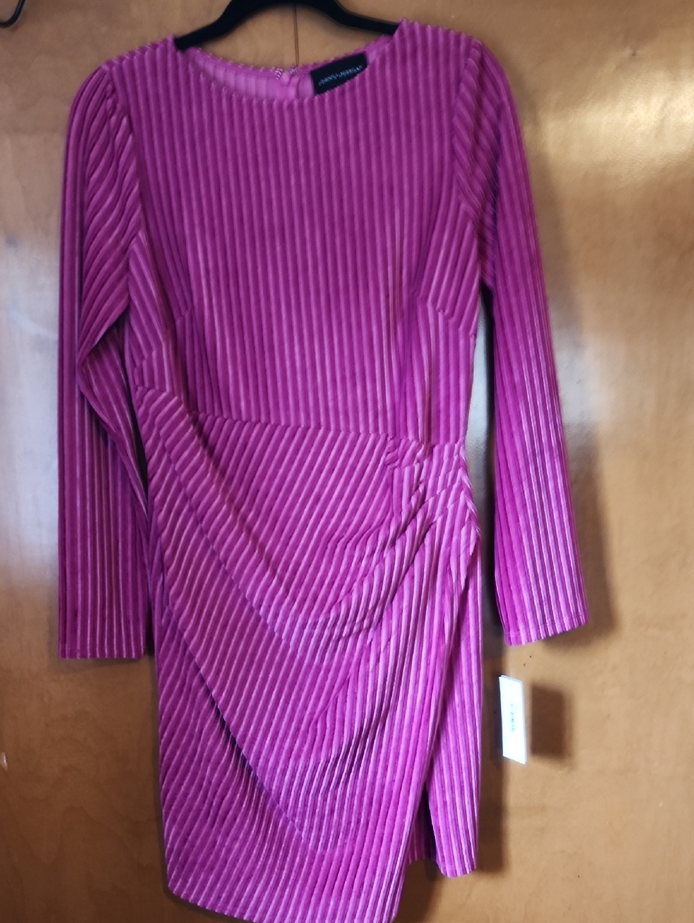 Donna Morgan Magenta Ribbed Velvet Long-Sleeve Dress